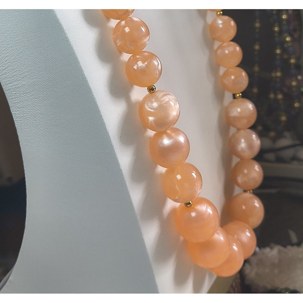 Vintage Monet Long Soft Iridescent Peach Beaded Graduated Necklace 22"